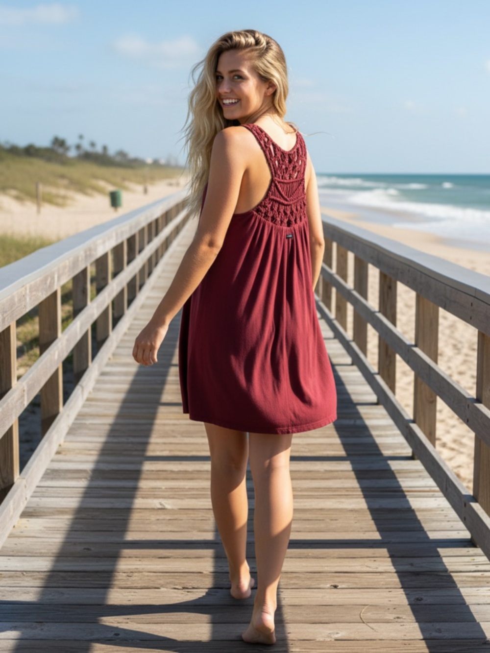Volcom NWT‎ Sleeveless Mini Braided Lace Back Tunic Dress Burgundy Pink, Size S